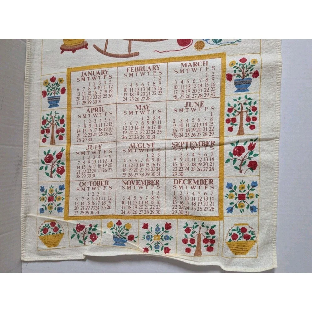Vintage 1997 Calendar Tea Towel Rocking Chair Quilt Folk Art Cottagecore Decor